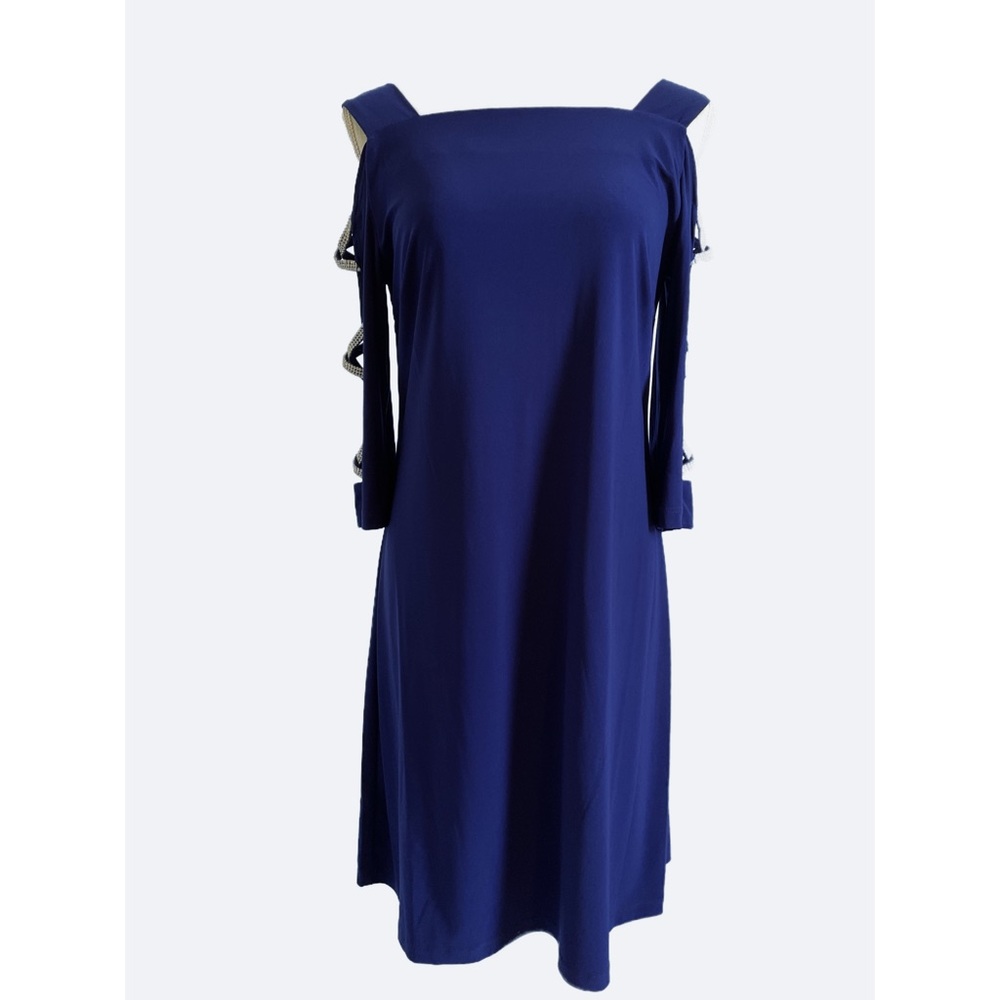 MSK SILKY BLUE DRESSY DRESS WITH CUT OUT SLEEVES WITH DIAMOND-LIKE ACCENTS🌺🌺🌺